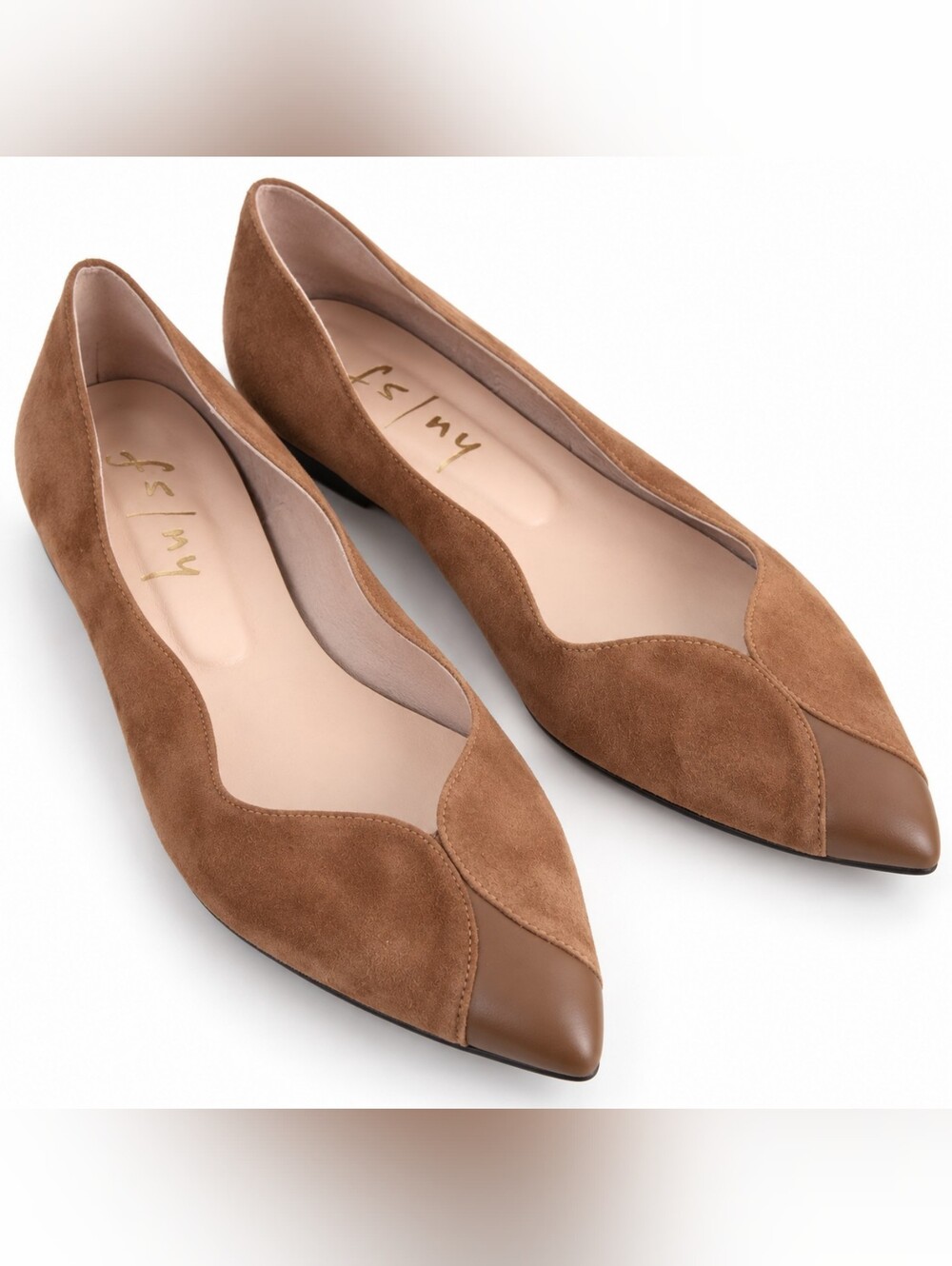 FS/NY French Sole New York Suede Pointed Toe Flats Brown Leather Size 9B Fall